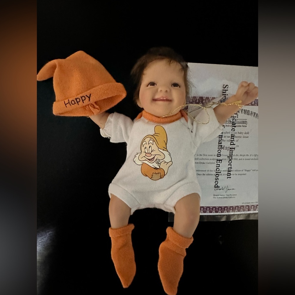 Happy Dwarf Baby Porcelain Doll with Orange Hat